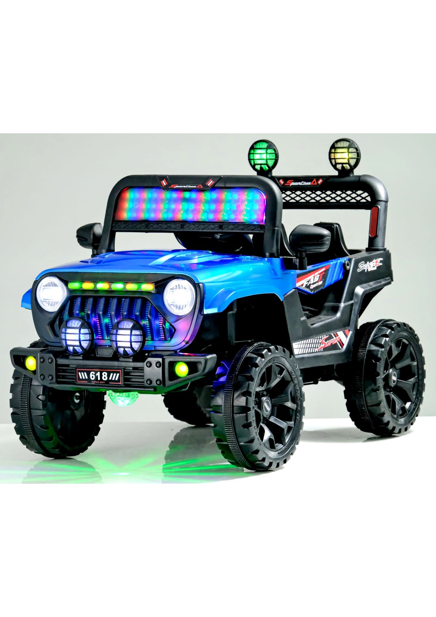 618 jeep 4 by 4 red black blue grey