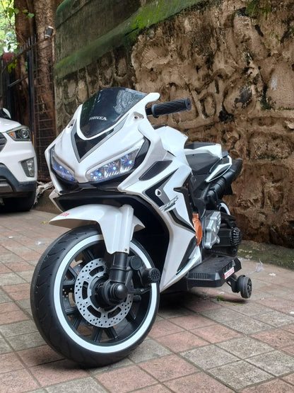 CBR 12v Battery Operated Bike for rechargable hand accelerator Electric Bike for Kids to Drive 2 to 8 Years Boy Girl (White)