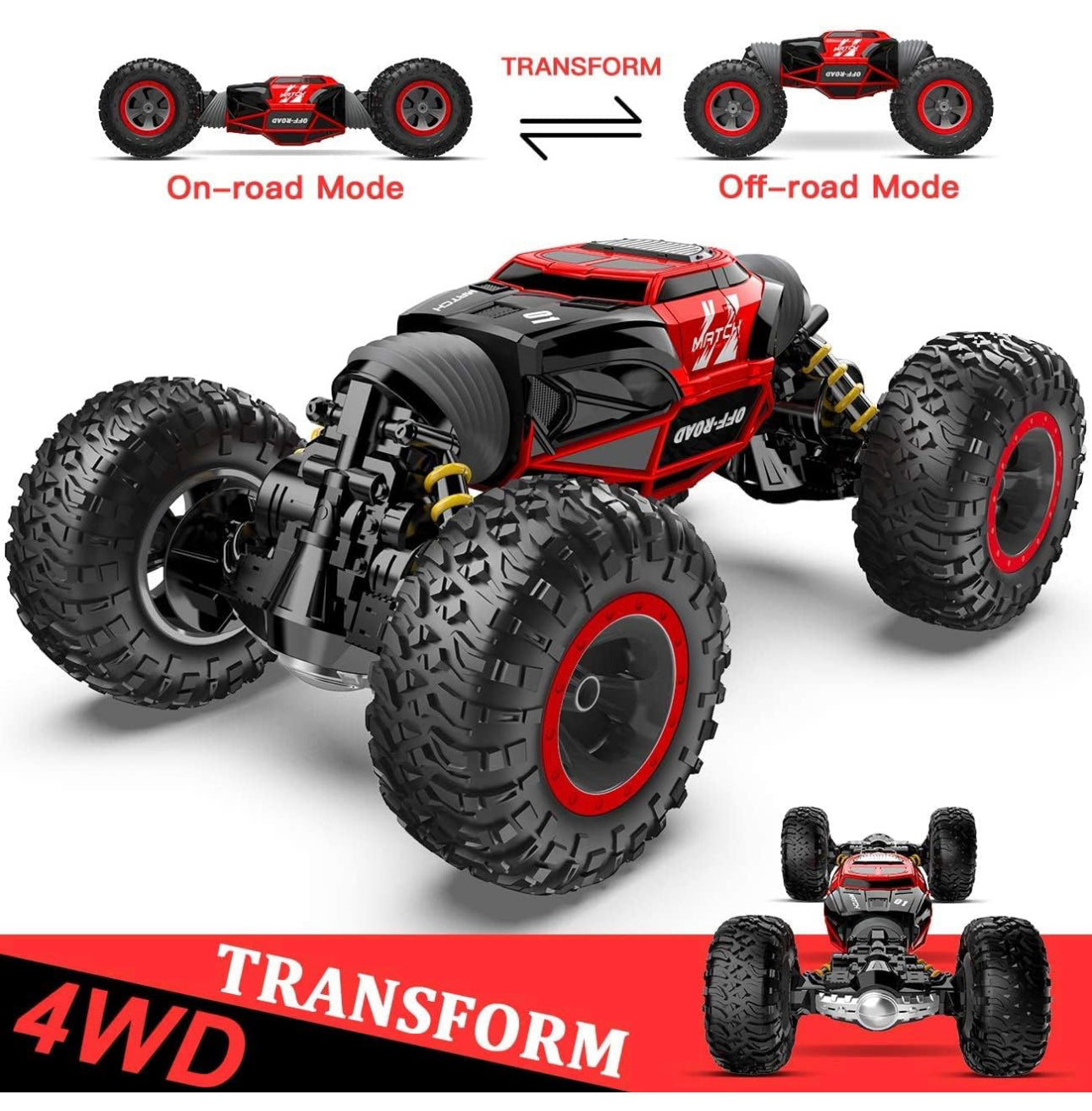 Big Size Double Sided Stunt Racing Moka 4-Wheel Drive Off Road Rock Crawler Remote Control Monster Car with 2.4 GHz for Kids, Multicolor