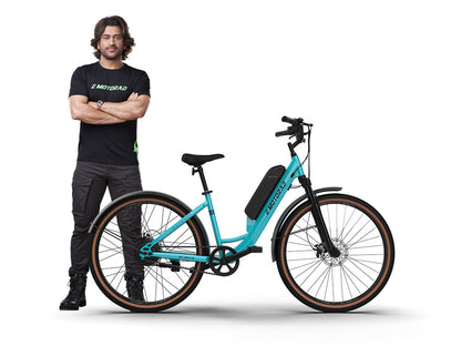 EMotorad ST-X Unisex City Electric Cycle with 7.65Ah Li-Ion Removable Battery | High-T Step-Through Steel Frame | Cluster C2 Display | 5 Levels of Pedal Assist | 250W Rear Hub Motor (Beige)