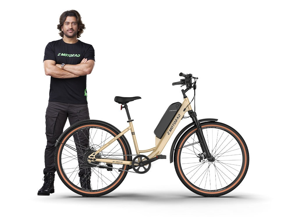 EMotorad ST-X Unisex City Electric Cycle with 7.65Ah Li-Ion Removable Battery | High-T Step-Through Steel Frame | Cluster C2 Display | 5 Levels of Pedal Assist | 250W Rear Hub Motor (Beige)